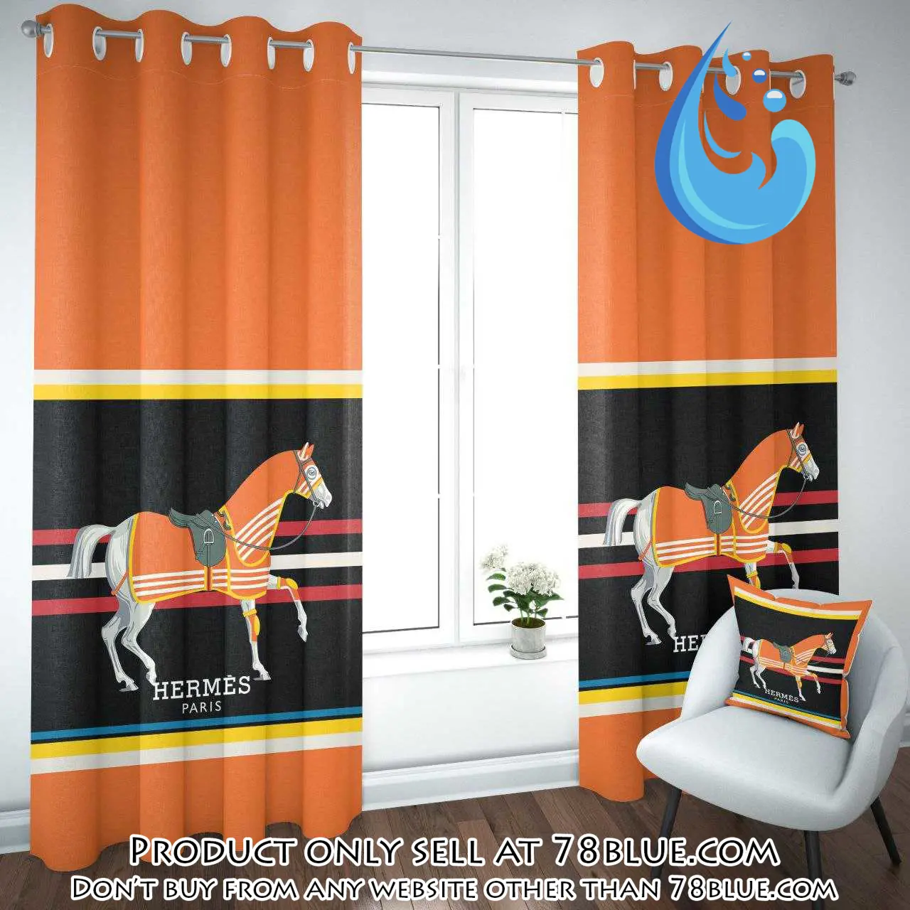 Hermes orange premium window curtains hot  set wc058 78b1147761